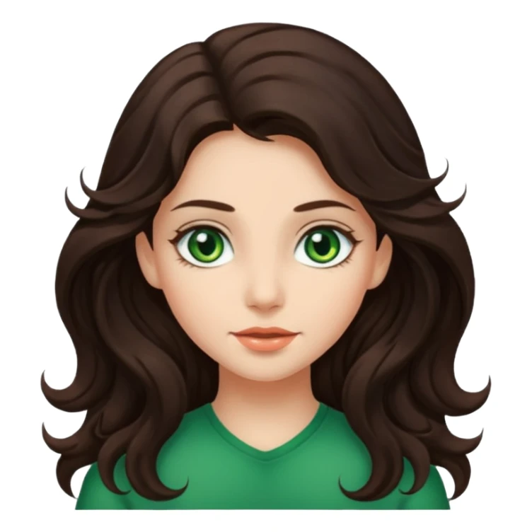 iOS style emoji. A girl with long dark brown wavy hair. sticker