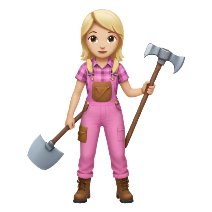 lumberjack blonde woman holding axe pink checked shirt and overall sticker