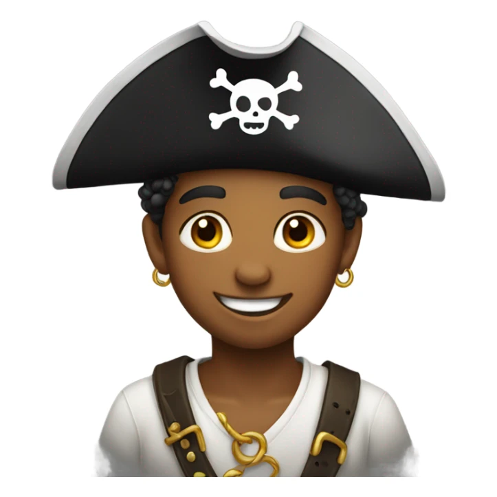 smiling boy with earrings wearing pirate hat sticker