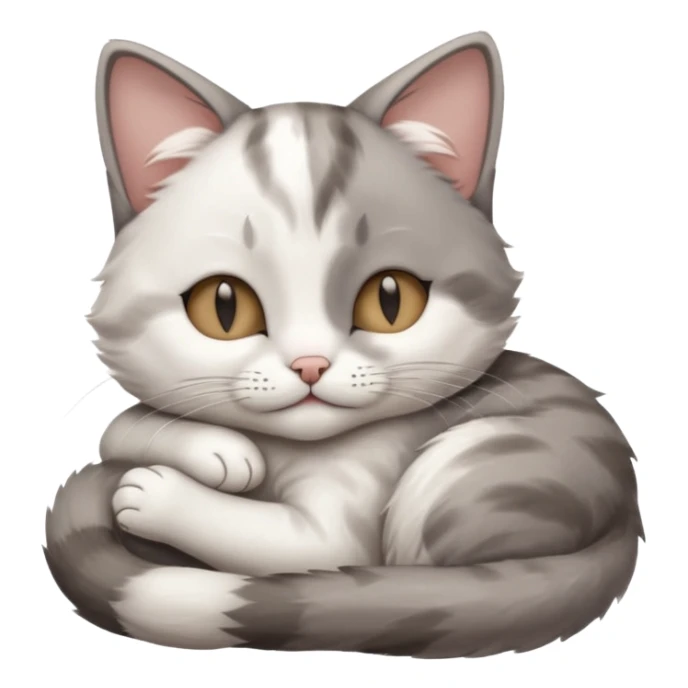 grey and white small cat with its eyes closed lying down with his paw curled under his head holding it up sticker