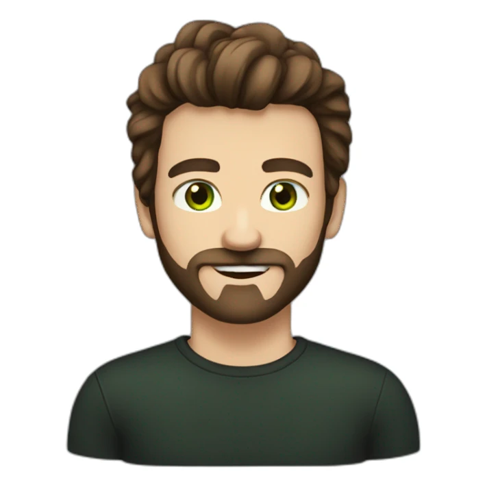 a white guy with dark brown long hair greeneye beard blacktshirt thumbup sticker