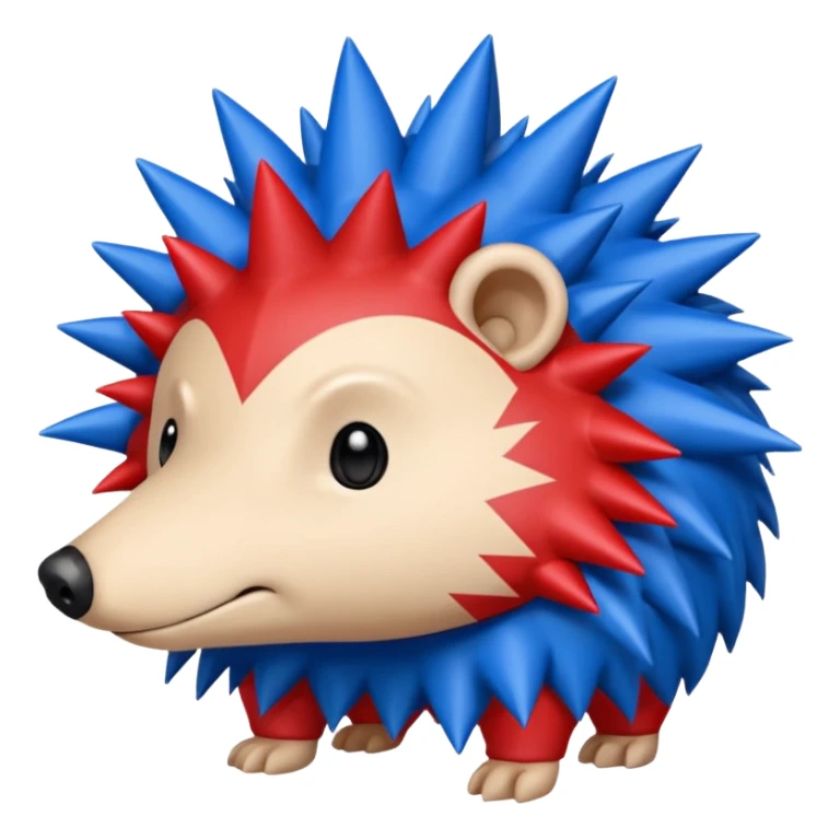 Red and blue Porcupine facing right. Bottom layer red: covers feet, round face with no facial features and 2 spikes. blue upper layer 6 spikes, 3 white 5 pointed stars in the middle of the blue. sticker