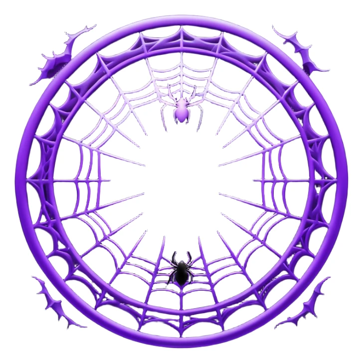 a circular frame of glowing purple spider webs with tiny bats  sticker