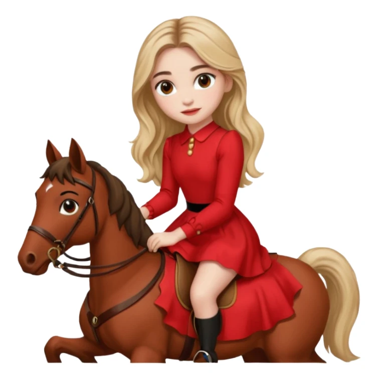 sabrina carpenter wearing red dress while riding a horse sticker