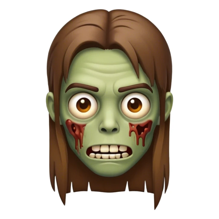 faça o emoji da zumbi de cabelo castanho liso e longo sticker
