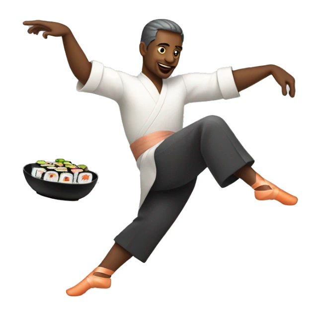 man dancing with pointe shoes and sushi platter in his hands  sticker