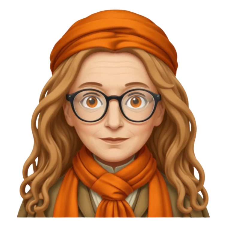 Professor Sybill Trelawney wearing glasses, orange scarf sticker