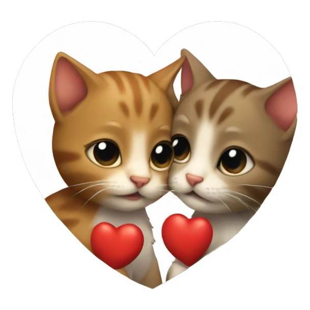 Two little brown kittens kissing and a small red heart near them  sticker