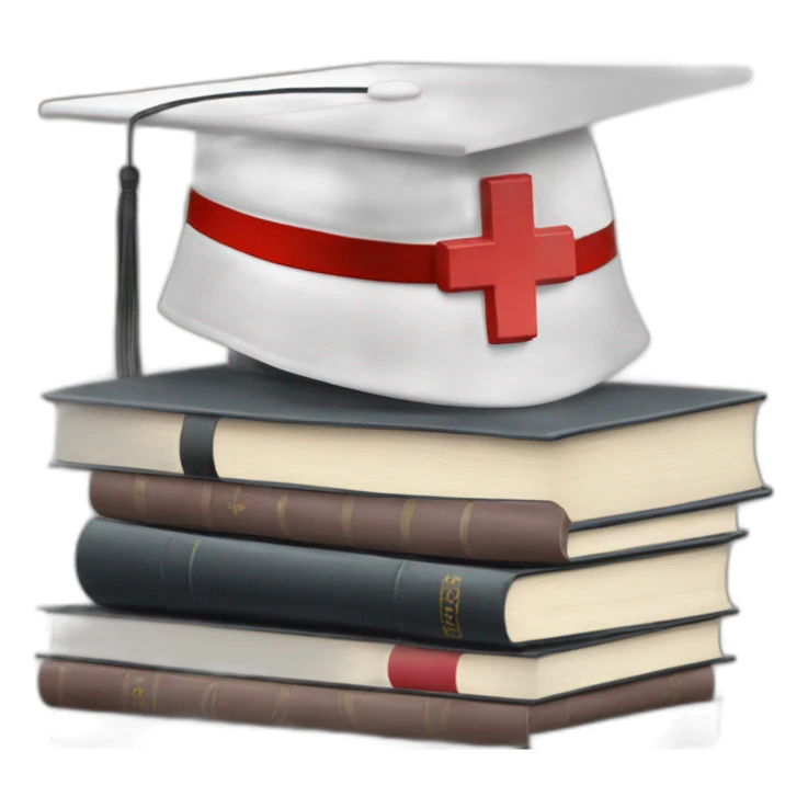 White Student cap with red medical cross On a stack of books sticker