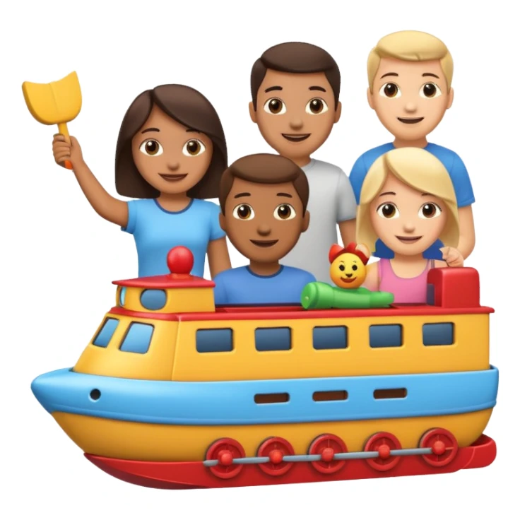 emoji with friends holding cool stufff like boats and trains sticker