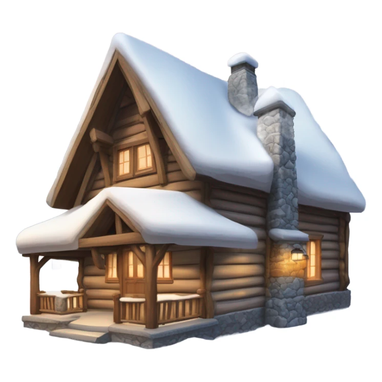 the outside of a cute rustic ski house in the snowy mountains  sticker