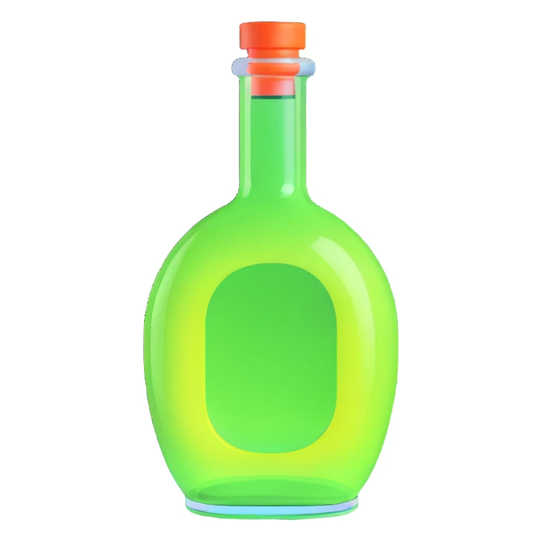 a blue motion tiled to the left, with a round glass bottle no handle, neon  sticker