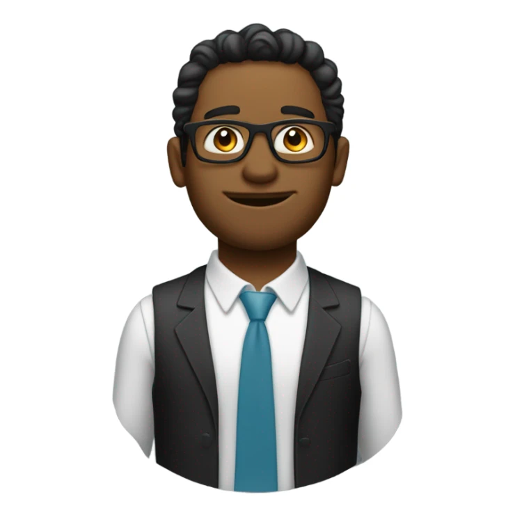 homem moreninho, óculos, cabelo baixo, terno preto. sticker