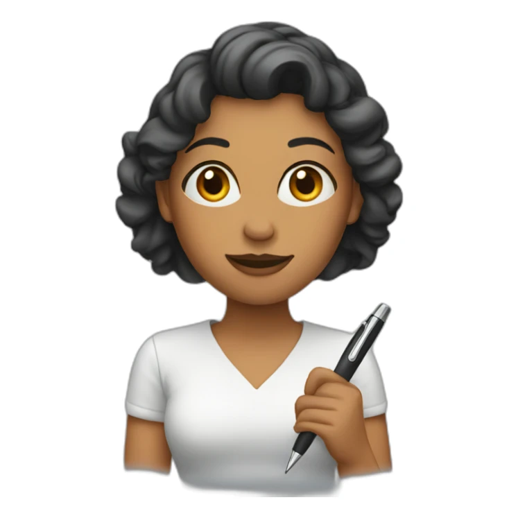 woman holding pen sticker