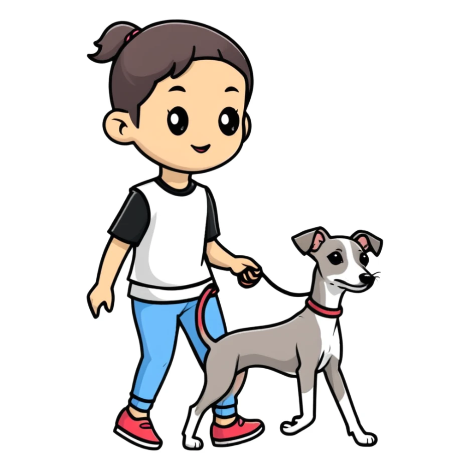 Asian girl walking an all grey Italian greyhound sticker