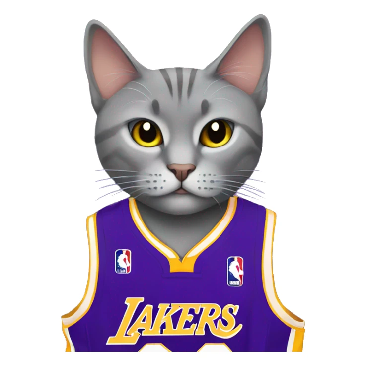 Grey Cat wearing lakers jersey doing a side eye sticker