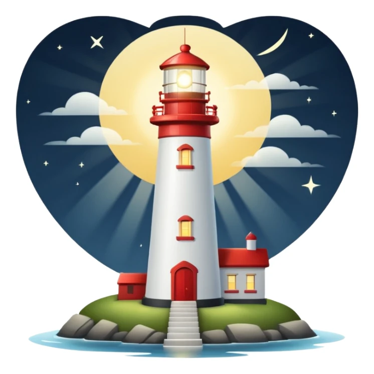 lighthouse emoji at night with light beam, apple style sticker