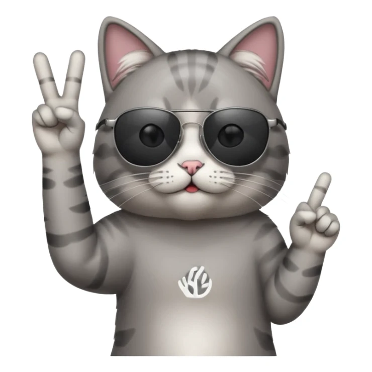 a cat wearing sunglasses a saying peace out on his head there would be written peace out and he will do the pose for peace out sticker