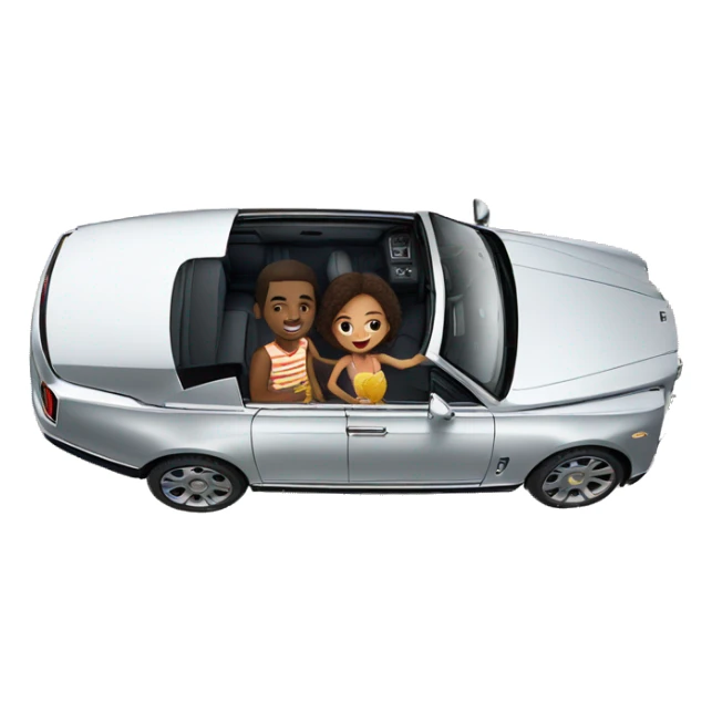 A black boy and girl on vacation inside of a Rolls Royce Cullinan  sticker