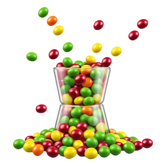 minimalist colorful Skittles candy pack with green candies spilling out sticker