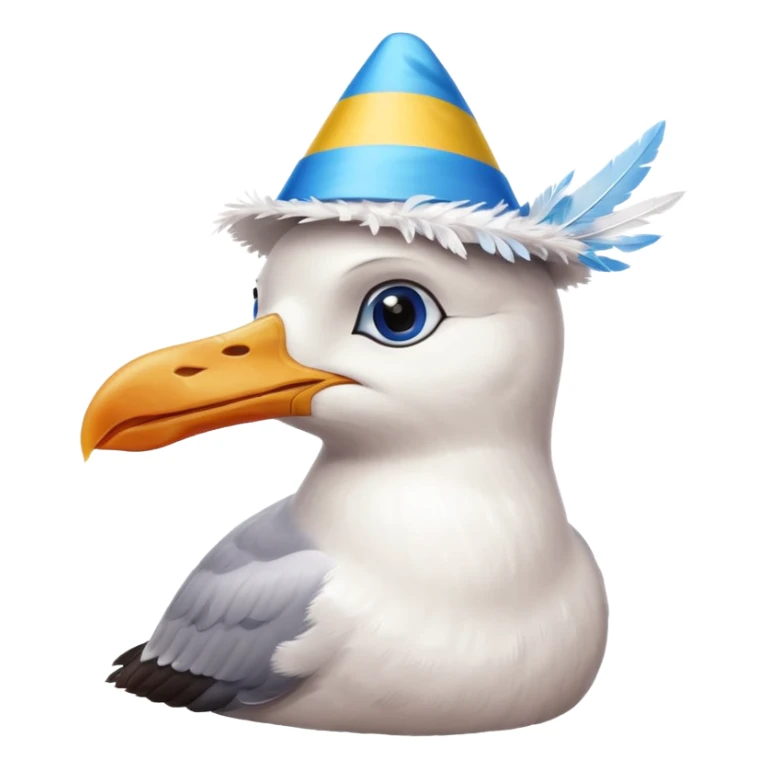 A seagull with a party hat, only the head sticker