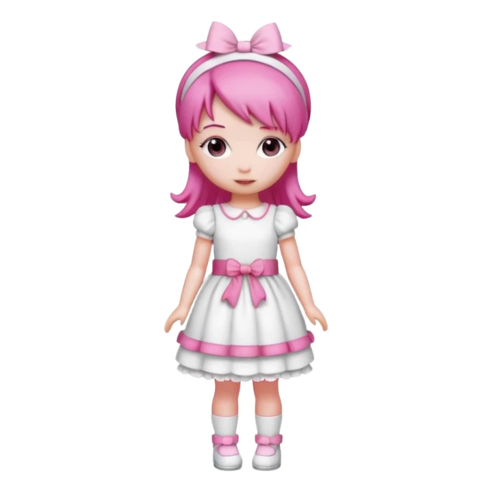 Isolated detaile illustration modern raspberry torte doll figurine full body with pink hair and a pink hairband standing sticker