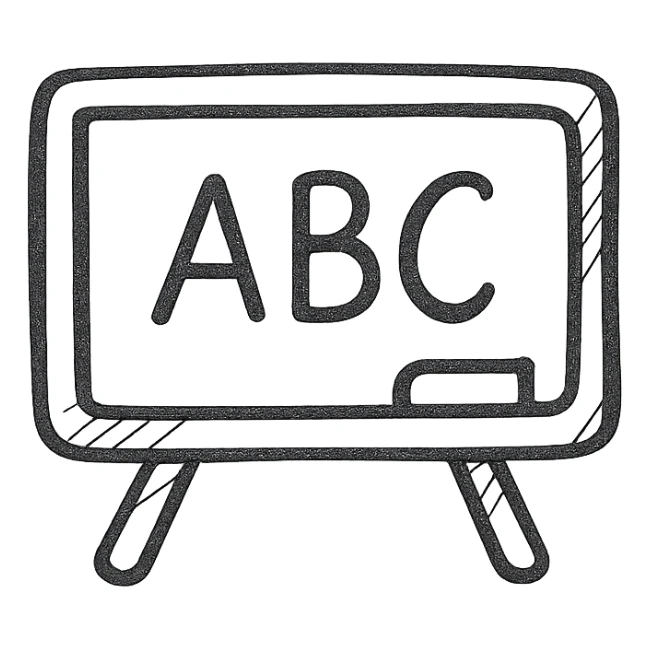 chalkboard with ABC written on it, hand-drawn doodle style sticker