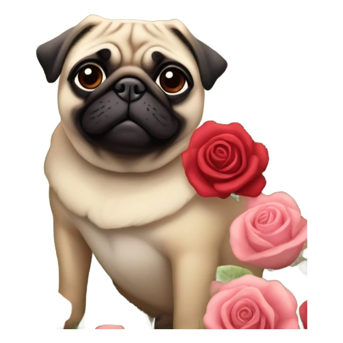 Pug in a field of roses  sticker