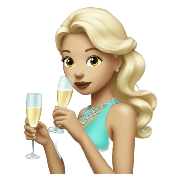 blond girl drinking champagne in a mini tiffany blue dress sticker