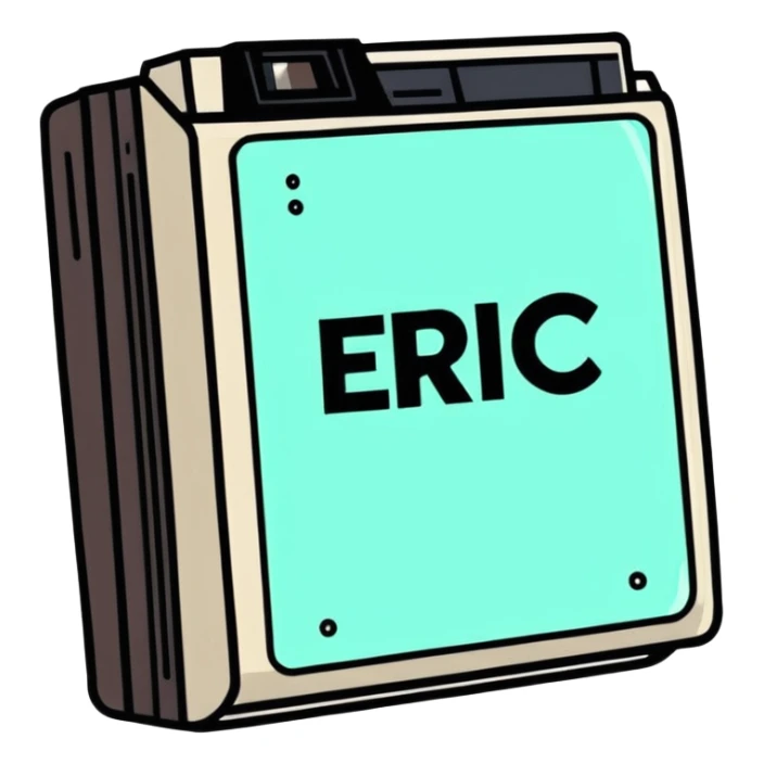 A vhs tape that has the word “Eric” on the logo sticker