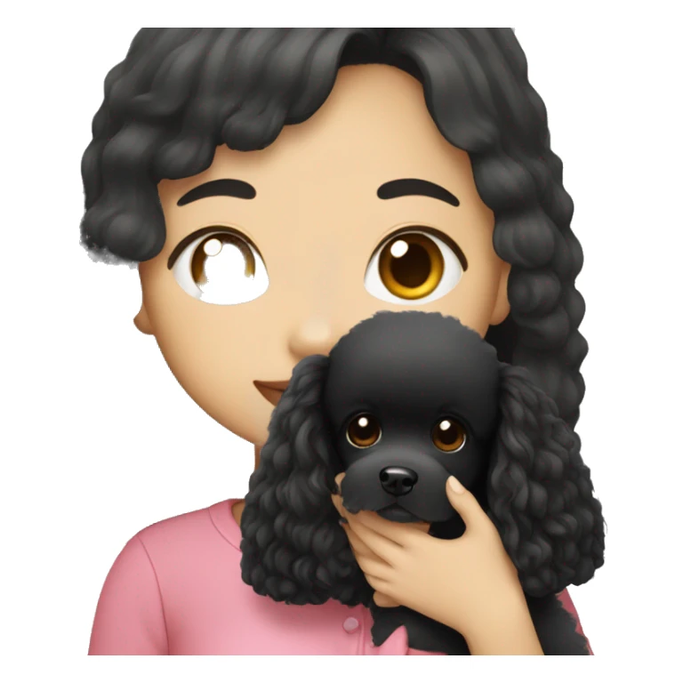 Korean girl with black longhair with balck poodle sticker