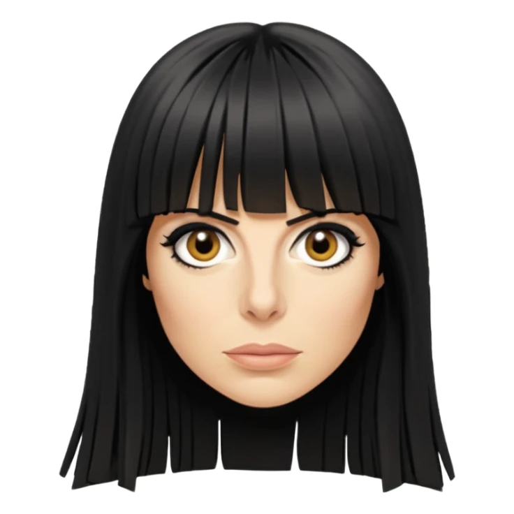 Claudia Winkleman with a thick long fringe sticker