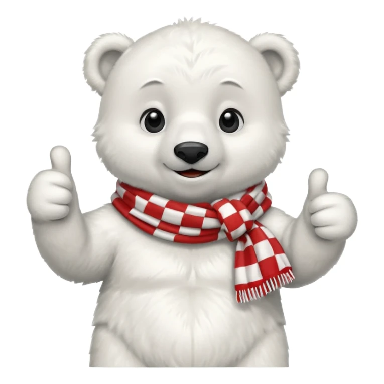 baby Polar Bear, smiling, thumbs up, wearing red Checkered Triangle scarf sticker
