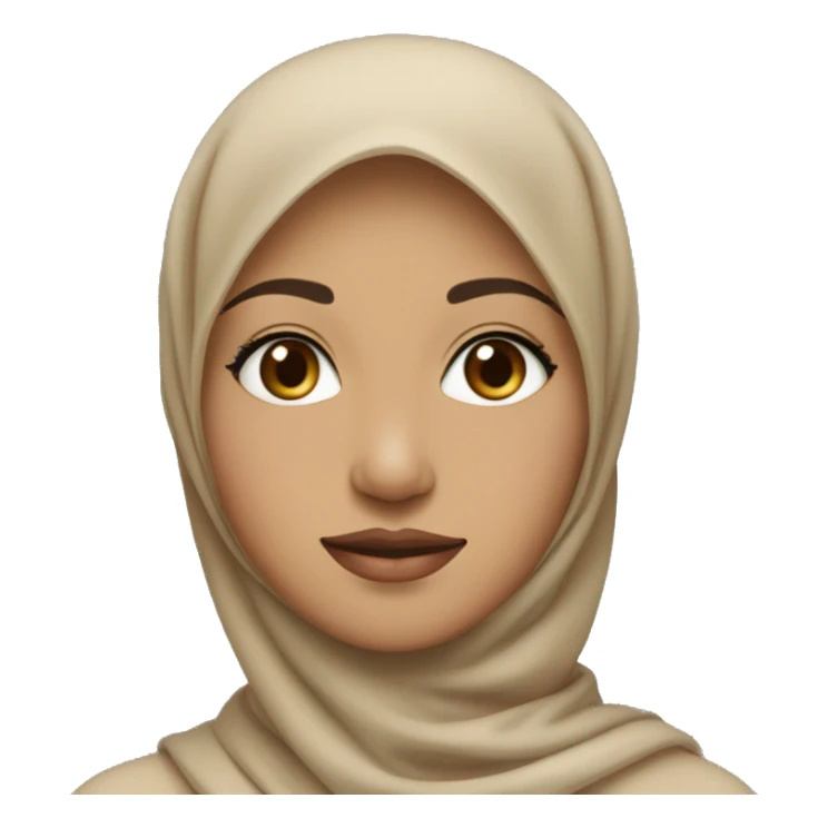 a person wearing a nude colored hijab with a slightly oval face, and a nose that is not too sharp, thin lips, skin color like a southeast Asian person sticker