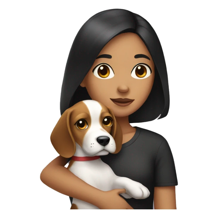 girl with black hair holding a beagle sticker