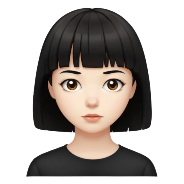 pale skin short hair with bangs black with dark brown eyes sticker