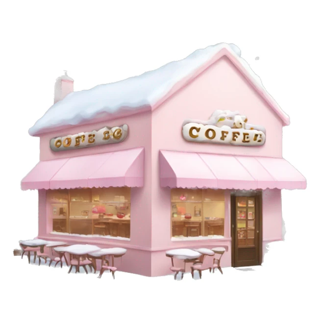 pale pink coffee shop covered in snow heart sticker