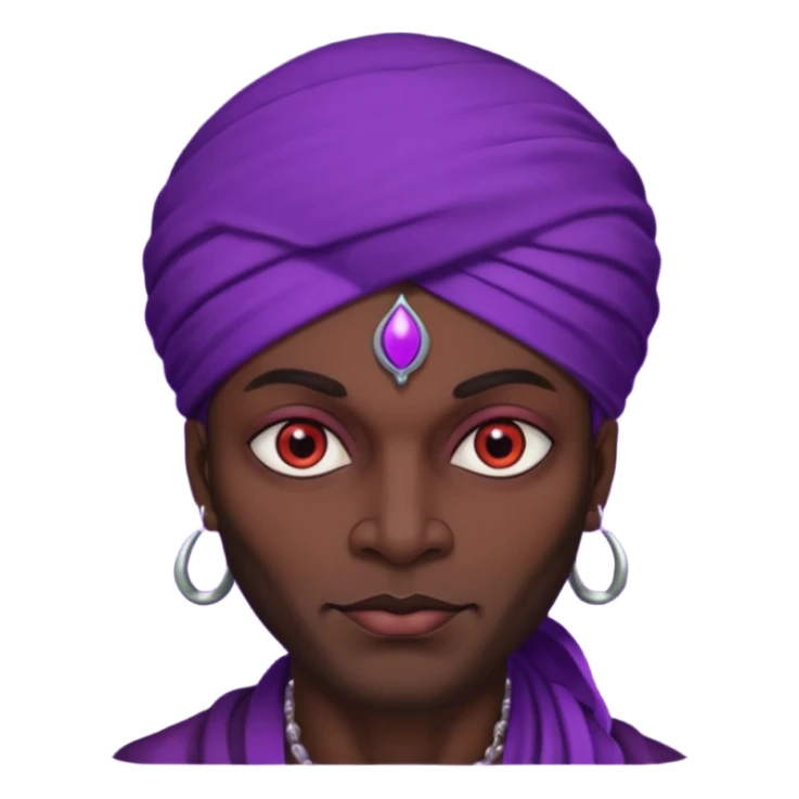 Con el planeta Saturno 🪐 (esto tiene que ser el elemento más importante) , un moro con turbante 👳🏾‍♂️ y la cara del diablo morada esta 😈  sticker