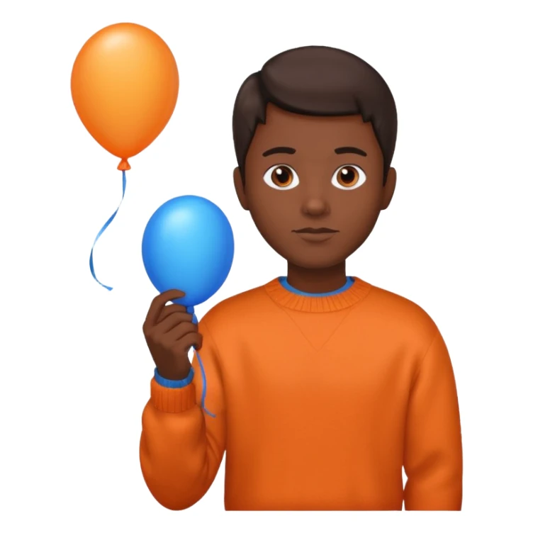 dark brown skin, orange sweater, hold blue balloon sticker