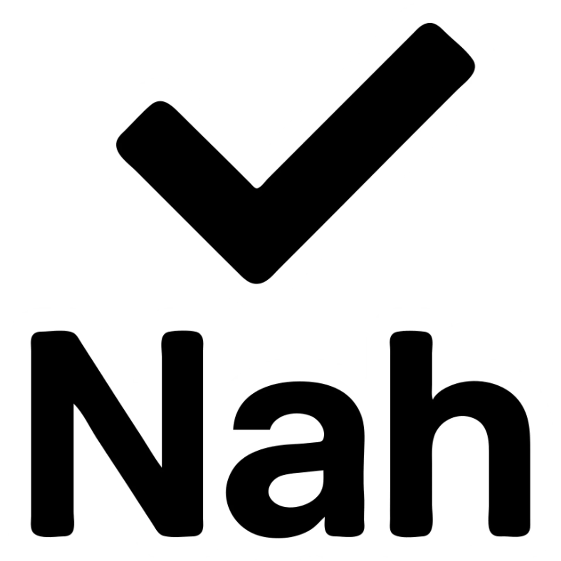 icon of a crossed-out checkmark with 'Nah' text, bold and clear sticker