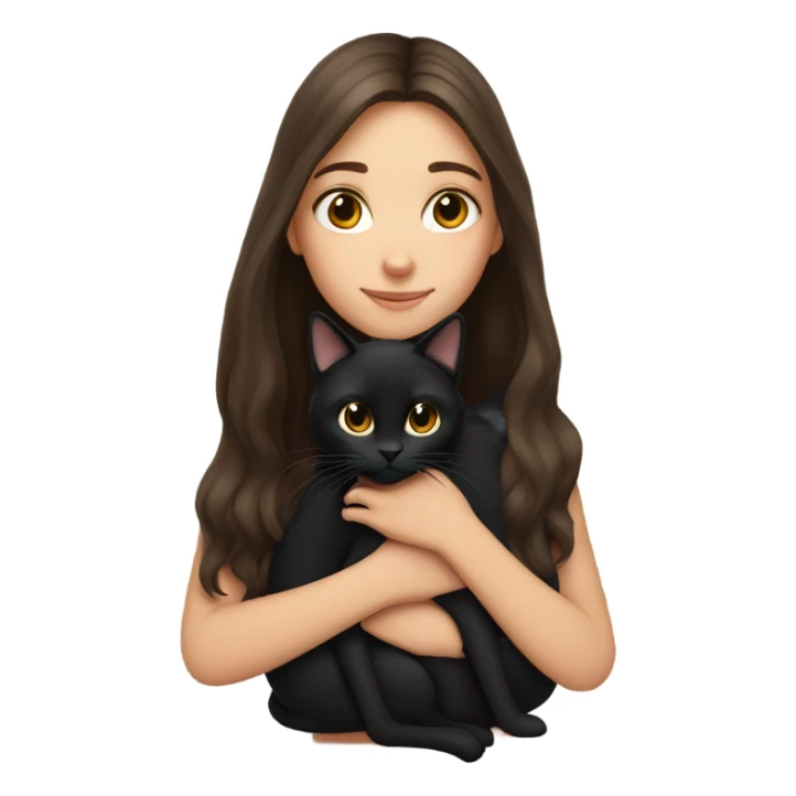 brunette brown girl with long hair snuggling black cat sticker