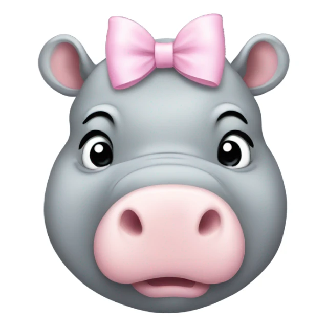 Grey hippo with a light pink bow on its head sticker