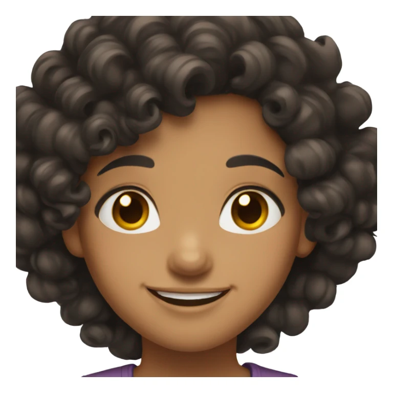 A brown-eyed girl with curly black hair is smiling sticker