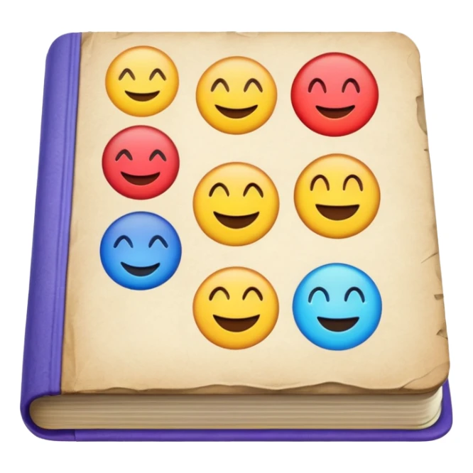 A textbook with the word 'emoji' written on the cover sticker