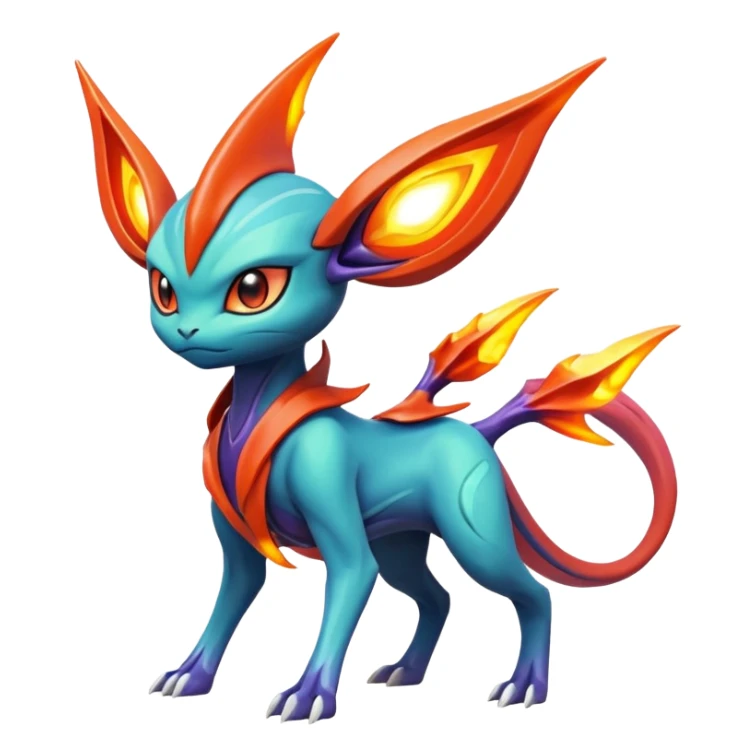 Futuristic volcanic elemental badass cool tough evil Suicune-Bayleaf-Celebi-Pokémon-Fakémon-hybrid-creature sticker