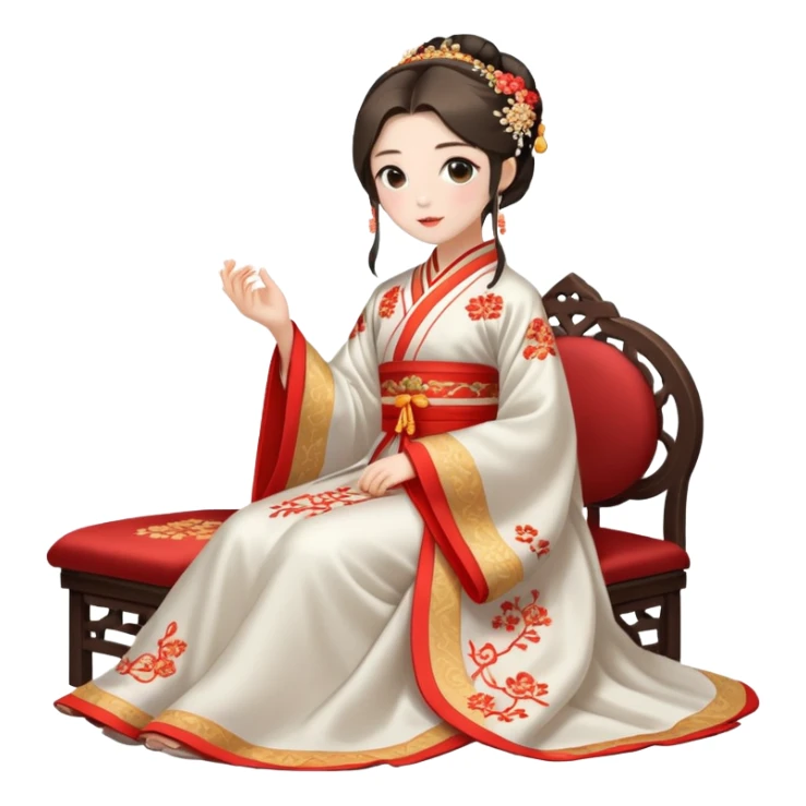 Beautiful girl wearing Hanfu wedding dress sitting sticker