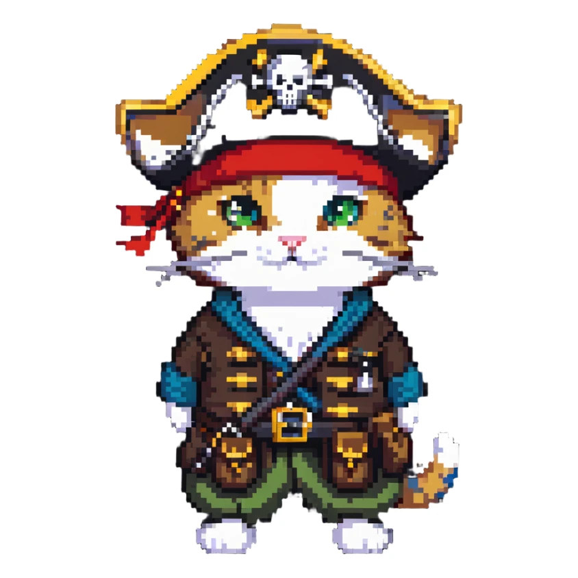 Skibidi cat dressed as a pirate in a Vietnam War setting sticker