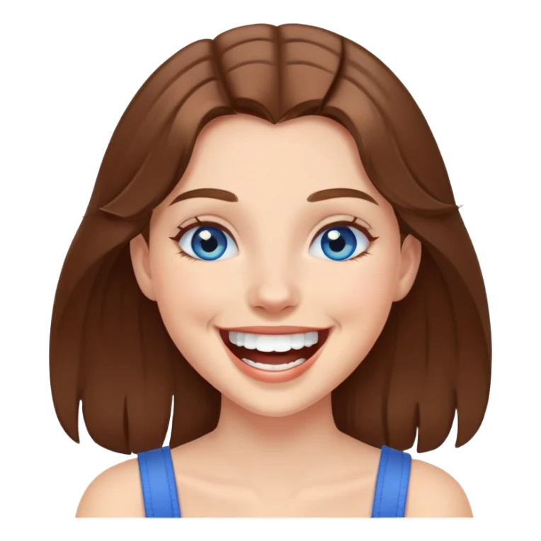 girl with brown hair and blue eyes, laughing sticker