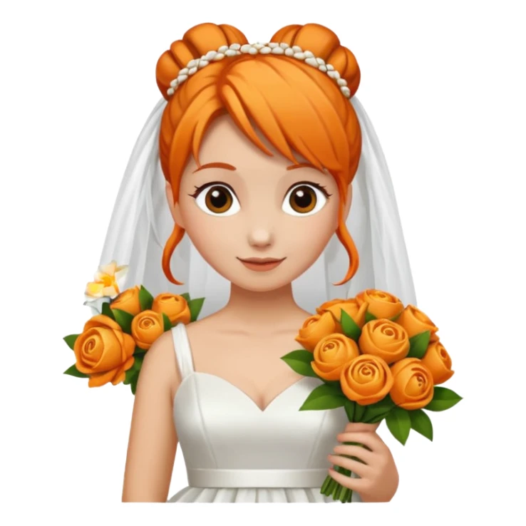 orange haired with bun bride with bouqet sticker