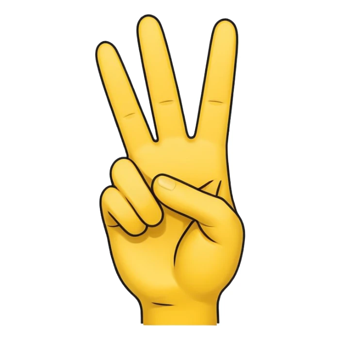 minimalist peace sign hand emoji, yellow, cartoon, two fingers sticker